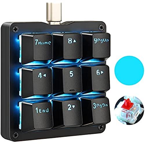 Koolertron片手マクロメカニカルキーボード 9キーフルプログラム可能ゲーミングキーボード カスタマイズ可能小型キーボード 青い LEDバックライト OSUに適用 (赤軸ブラック青いライト)
