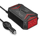 BESTEK 純正弦波 カーインバーター 300W 車載充電器 六つ保護機能 ACコンセント2口 USB2ポート DC12VをAC100Vに変換 12V車対応 ...