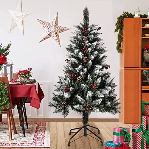 クリスマスツリー 120cm ヌードツリー christmas tree 北欧風リアルツリー 葉先雪化粧 15粒松ぼっくり/15粒赤い実付き 高濃密度 組立簡単 収納便利 クリスマスグッズ (120cm