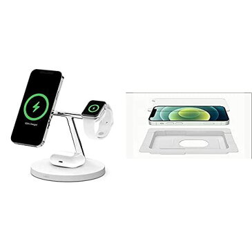 【保護ガラスフィルム for iPhone 13 mini セット】Belkin ワイヤレス充電器 MagSafe認証品 最大15W ホワイト WIZ009dqWH-A + Belkin iPhone 13 mini 用