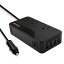 Omix カーインバーター 最大200W 12V車対応 AC100V シガー接続 AC100V 2口+USB 4ポート ブラック