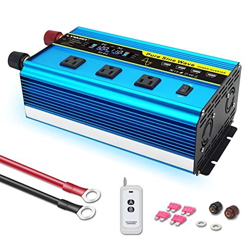 2022モデル IpowerBingo インバーター 正弦波 12V 1600W 最大 3200W リモコン機能付き DC 12V（直流） AC100V（交流） 変換 AC コンセント×3、USBソケット×3 ... 定格出力：1600W 正弦波