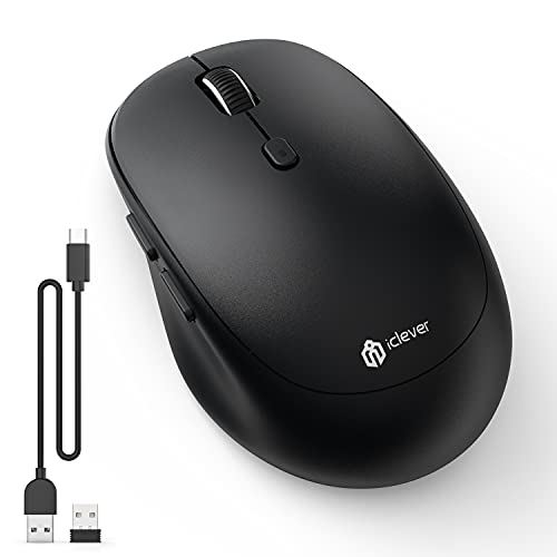 iClever ワイヤレスマウス デュアルモード 無線マウス Bluetooth type-C充電式 マウス 2.4GHz 静音 7鍵ボタン 800/1200/1600/2400 DPI