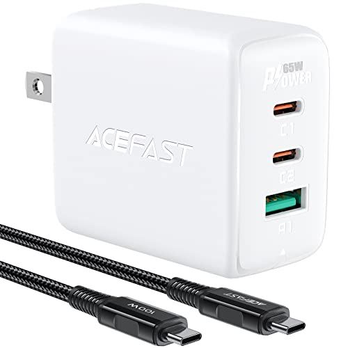 ACEFAST PD充電器 65w USB-C×2 & USB A 3ポート【PSE技術基準適合/折りたたみ式プラグ/PPS規格対応/3台同時充電】高出力 type-c 急速充電器 タイプc充電器 ACアダプター ... PD 65W 充電器 White