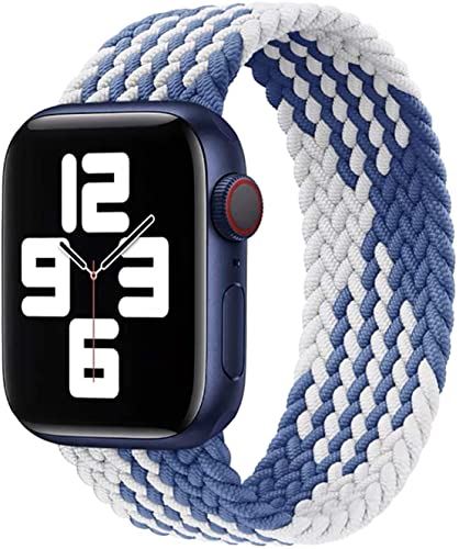 apple watch バンド iwatch バンド スタイル デッドソロループ 編組バンド apple watch 6/5/4/3/2/1/SEに対応 アップルウォッチ バンド 42mm/44mm/45mm-L ブルー+ホワイト