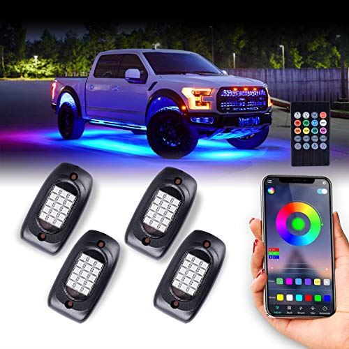 MOREFULLS LED アンダーライト 車 RGB ロックライト ライトキット 4個セット 車用 音楽同期 ブレーキライト 多色APP Bluetoothコントロール リモコン付き ボタンスイッチ付き 多機能 ...