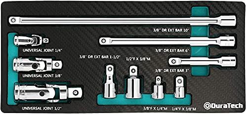 ・【10点セット】ユニバーサルジョイント3点、エクステンションバー4本、アダプター3点。高品質CR-V鋼製に熱処理＆クロムメッキ済みで耐久性に優れていて、車いじりなどの場合、ボルト・ナットの締緩作業をサポートしてくれます。・【ユニバーサルジョイント】差込角6.35mm/9.5mm/12.7mm各1点。二軸関節タイプ、肝心な屈曲部ネジは黒染め処理済みです。自体を深く曲げられるので、アクセスの難しいボルトでも斜めから付け外しできます。・【エクステンションバー】差込角9.5mm、全長38mm/75mm/150mm/250mm各1本。エクステンションバー同士を接続して更に長くする事もできますので、奥まったボルトでもアクセスできます。・【アダプター】1/2''Fx3/8''M、3/8''Fx1/4''M、1/4''Fx3/8''M各1点。差込角を変換して、異なる差込規格のソケットとハンドルを繋いで、本来使えない工具同士も使用可能になります。・【使用・収納便利】豊富なアクセサリーで手持ちの工具を最大限に活かして、持ち運び際の負担も減らします。スポンジトレイ付き、サイズが明記されているので選別・管理し易いです。※在庫更新のタイミングにより、在庫切れの場合やむをえずキャンセルさせていただく可能性があります。ご了承のほどよろしくお願いいたします。関連する商品はこちらWolfride 3本セット ソケットアダプタ3,980円Saipor 8本組 ソケットアダプターセット3,980円ソケットアダプターセット ドリルアダプター ソ3,980円Bestgle変換ソケットアダプター コンバー3,980円FQZMQBQ インパクト ソケットアダプター3,980円トルクレンチ 車 タイヤ交換 Aurlloct19,283円ソケットレンチセット ラチェットレンチ 差込角9,868円WORKPRO トルクスビット ソケットセット8,309円DURATECH スピンナーハンドル 差込角 12,210円新着商品はこちら2024/5/30シズカウィル（shizukawill） App6,581円2024/5/30シズカウィル(shizukawill) 富士通5,558円2024/5/30いろは出版 リトルクローゼット iPhone110,062円再販商品はこちら2024/5/30iPhone 11 Pro ケース 強化ガラス6,345円2024/5/30Galaxy S22 ケース リング スタンド6,022円2024/5/30iPhone 11 用ケース リング クリア透5,333円2024/05/31 更新