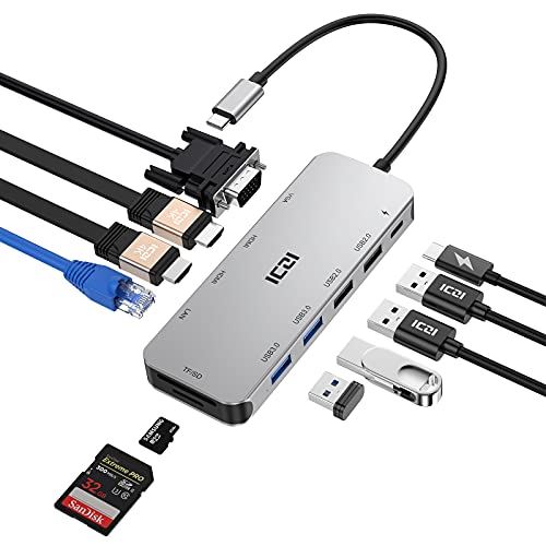 ǥ奢HDMI ICZI USB C ϥ 11-in-1 Type C ϥ ȥץǥץ쥤4K 60Hz HDMI 1080P 60Hz VGA 5Gbps USB 3.0 / 2.0 100W PDб ... Small