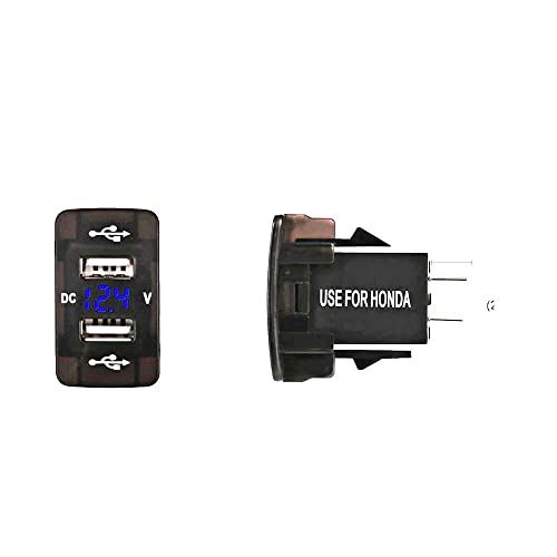 zmart Honda Blue 5V 2.1A Dual USB Port Car Charger Cigarette Lighter Socket Power Adapter 12V LED Voltmeter Meter