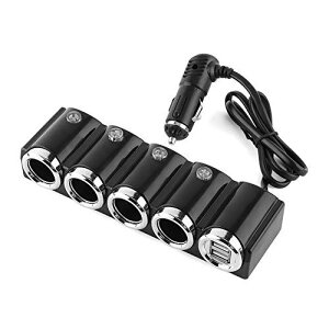 シガーライター シガーソケット 4ウェイカーシガーライターソケット アルミニウム材質 DC 12V / 24V 電源アダプター 車載シガーライター分配器 独立スイッチ 車用増設ソケット 1体四連 デュアルUSB出力 ソケット増加 デバイス充電