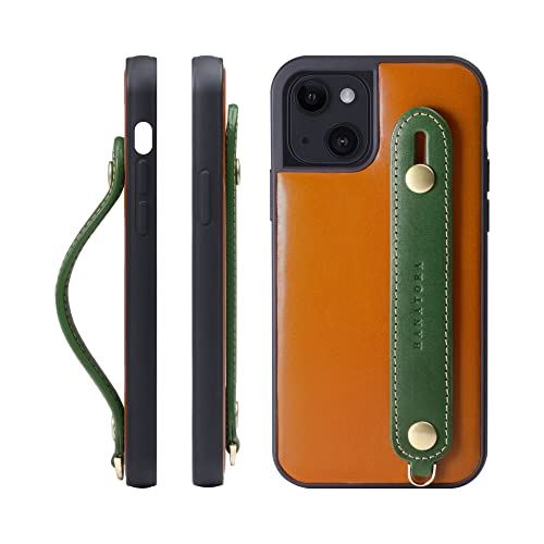 [HANATORA] iPhone 13 ケース イタリアンレザー 本革 ベルトスタイル ネックストラップ付属 オレンジ+グリーン TGH-13-OrangeGN iPhone13