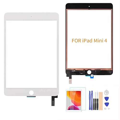 A-MIND for iPad mini 4 A1538,A1530 交換修理用タッチパネル,フロントガラスデジタイザ 取り付けテープ付属 画面保護フィルム 修理パーツ部品 (MINI4-WHITE)