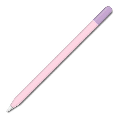 アップルペンシル2世代専用スキンシールス Apple Pencil iPad Pro Apple Pen テッカー 保護フィルム カバー ケース 鉛筆柄（2枚組）D07、ピンク+パープルキャップ