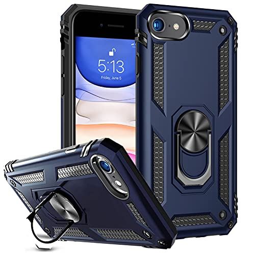 iPhone SE【第2世代】ケースリング iPhone 8 ケース iPhone 7 ケース リング付き PC 耐衝撃 落下衝撃吸収 車載ホルダー対応 米軍MIL規格 全面保護 薄型 擦り傷防止 tpu 保護カバー ... iPhone 7 / 8 /SE(第2世代) ブルー