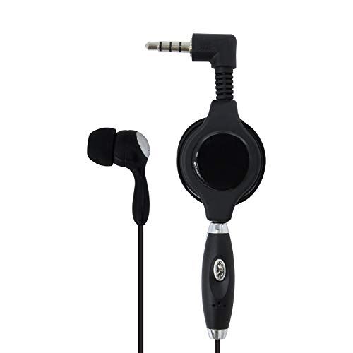 藤本電業 3.5mm イヤホンジャック 通話対応 モノラルイヤホン L字コネクタ 巻き取り式コード ブラック EMM-02BK