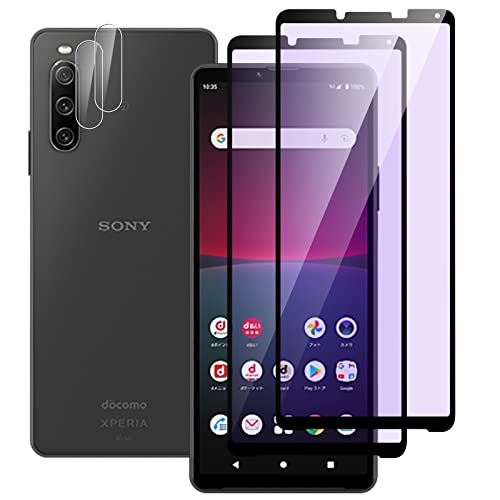 Xperia 10 IV 用 2枚液晶保護フィルム＋2枚カメラ保護フィルム Xperia10 IV SO-52C ガラスフィルム エクスペリア10 IV フィルム ブルーライトカット 3D全面保護 旭硝子製素材 3Dbluelight