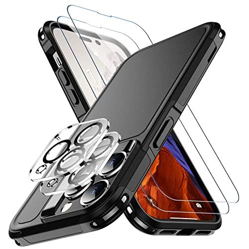Temdan iPhone14 Pro Max用 ケース 耐衝撃 マット質感 黄ばみ防止 2枚ガラスフィルム+カメラフィルム付き あいふぉん14 Pro Max用ケース 米軍MIL規格 SGS認証 三眼レンズ保護