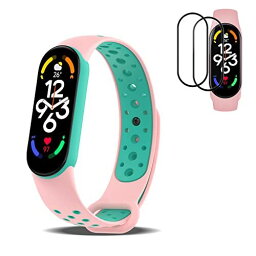 SeGinn Xiaomi Mi band 7 対応 交換バンド*1+保護フィルム*2 サイズ調節可能 シリコン製 バンド 柔らかい 弾力性 皮膚にやさしい 軽量 高透過率 全面保護 気泡なし 指紋防止 衝撃吸収 ...