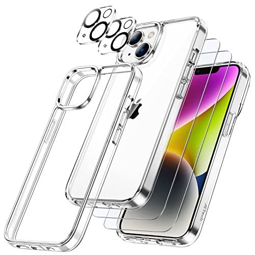 JEDirect [3 in 1] iPhone 14 Plus 6.7インチ用 ケース液晶保護 2枚フィルム+2枚カメラレンズフィルム付き 黄変なし 全面保護 強化ガラスフィルム 耐衝撃カバー (クリア)(2)