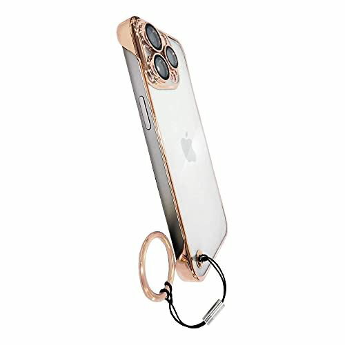 iPhone 14 Pro ケース 超軽量18g 黄ばまない クリアケース カメラ保護 リング ストラップ付 メッキ加工 ハードケース 精密設計 ウルトラライト/ピンクゴールド