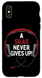 iPhone X/XS ゲーム用引用句「A Silas Never Gives Up」ヘッドセット パーソナライズ スマホケース