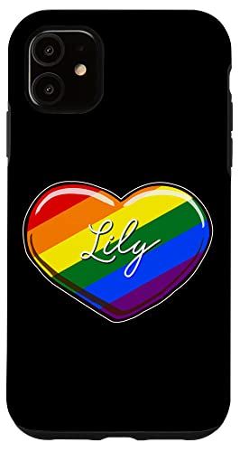 iPhone 11 LGBTプライドハート - ファーストネーム「リリー」レインボーハートラブ スマホケース