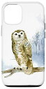 iPhone 12/12 Pro 雪の中の枝にとまるフクロウ 冬 森 野生動物 ブラウン ブルー スマホケース