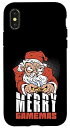 iPhone X/XS 面白いクリスマス サンタクロース ゲーマー メリーゲームマス ゲームパン スマホケース