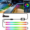 AUSTYLCO テープライト 48LED RGBイルミネーション 車載雰囲気ライト 複数色に切替 音に反応 音による変色 フットランプ 高輝度 補助照明 USB式 スマホAPPコントール 防水仕様 車内装飾用 カー用品 ブラック