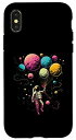 iPhone X/XS 惑星の風船を持った宇宙飛行士: スタイリッシュに宇宙を探検 スマホケース