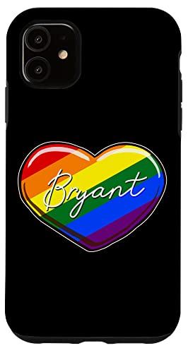 iPhone 11 LGBTプライドハート-ファーストネーム「ブライアント」レインボーハートラブ スマホケース