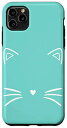iPhone 11 Pro Max Cat Face - Kitten Face - Teal Blue 猫顔 子猫の顔 猫恋人 アクアティールブルー スマホケース