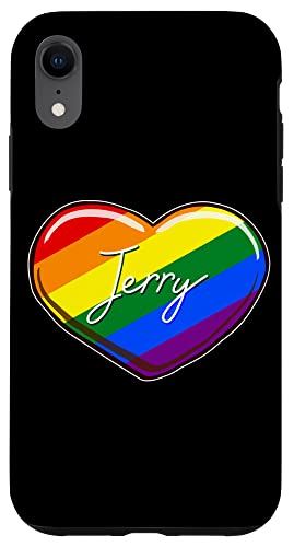 iPhone XR LGBTプライドハート - ファーストネーム「ジェリー」レインボーハートラブ スマホケース