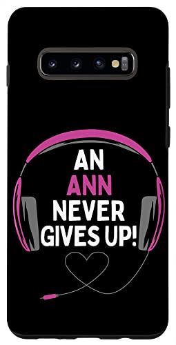 Galaxy S10+ ゲーム用引用句「An Ann Never Gives Up」ヘッドセット パーソナライズ スマホケース