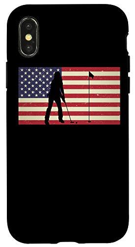 iPhone X/XS アンティーク調 アメリカ国旗 ゴルフパター 愛国的 ゴルファー スマホケース