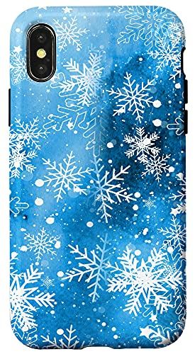 iPhone X/XS 雪結晶 星 雪 冬 メリークリスマス ブルー スマホケース