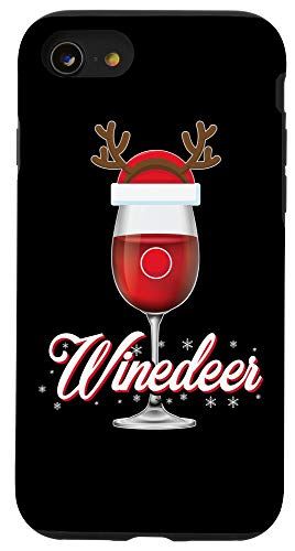 iPhone SE (2020) / 7 / 8 赤いワイングラス トナカイの帽子付き メリーワインマス ワインダイア スマホケース