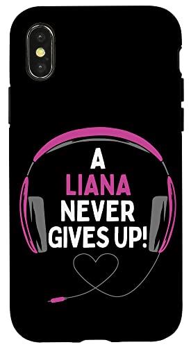 iPhone X/XS ゲーム用引用句「A Liana Never Gives Up」ヘッドセット パーソナライズ スマホケース