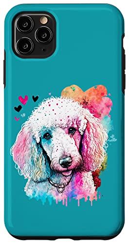 iPhone 11 Pro Max ホワイトプードル かわいいバレンタインデー 犬好き ピンク ブルー スプラッシュ スマホケース