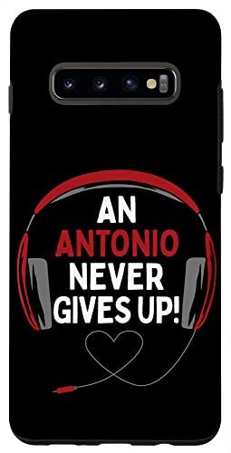 Galaxy S10+ ゲーミング引用句「An Antonio Never Gives Up」ヘッドセット スマホケース