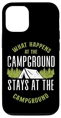 iPhone 12/12 Pro キャンプ キャンプ場テント What Happens At The Campsite スマホケース iPhone 12/12 Pro キャンプ キャンプ場テント What Happens At The Campsite スマホケース