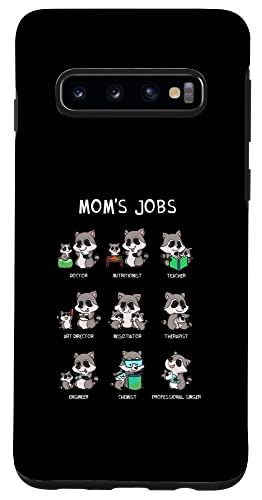 Galaxy S10 Mom s Jobs 母の日 ママ オタク アライグマ ママ ゴミ箱 パンダ スマホケース