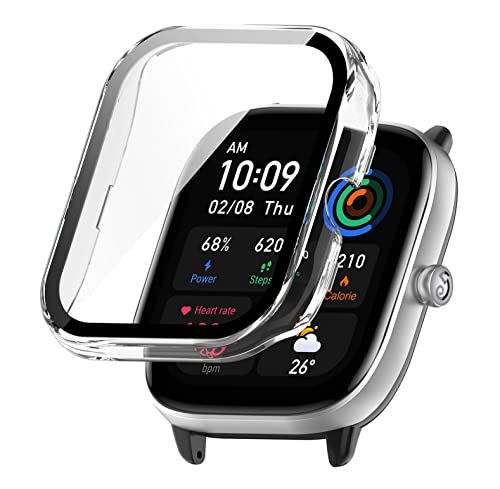 SHEAWA Amazfit GTS 4 Mini用ケース カバー PC+強化ガラスフィルム 9H硬度 全面保護 保護ケース 耐衝撃 アクセサリー (透明)