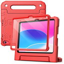 JEDirect 子供用 iPad 10 ケース（10.9インチ、2022モデル、第10世代用）液晶保護フィルム付き 耐衝撃 フルボディハンドルスタンド タブレット保護カバー (レッド)