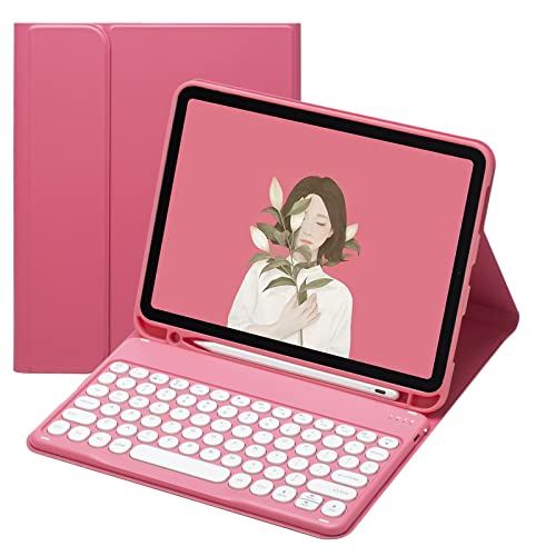 iPad Pro 11 インチ 2022型 キーボード ケース 丸型キー 可愛い カラーキーボード カラフル iPadPro11 第 4 3 2 1 世代 アイパッドプロ11 丸い 分離式 キーボード付き カバー iPadPro11(2022/2021/2020/2018年) 濃いピンク