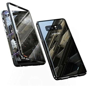 Jonwelsy 携帯電話 ケース Samsung Galaxy Note 8 に適し 360度 前面と背面 強化ガラス 磁気吸着 金属フレーム カバー 完全保護 耐衝撃 擦り傷防止 磁性技術 (黒)