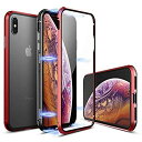 【YMXPY】 iPhone Xs iPhone Xs ケース 前後両面ガラス付き アルミバンパーカバー 【360° フルボディ全面保護】【16ヶ所マグネット式メタルフレーム】【ワイヤレスチャージ対応】 (iphoneX/iphoneXs, 赤×赤・表面ガラス付き)