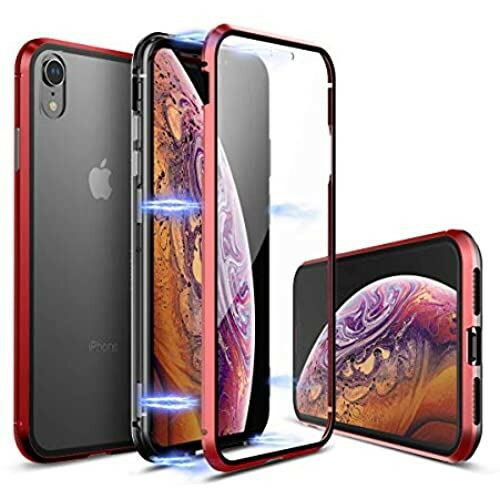 【YMXPY】 iPhone XR ケース 前後両面ガラス付き アルミバンパーカバー 【360° フルボディ全面保護】【16ヶ所マグネット式メタルフレーム】【ワイヤレスチャージ対応】 (iphoneXr, 赤×赤・表面ガラス付き)