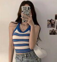 春夏新作 レディース 女 袖なし ボーダー柄 ニット トップス Tシャツ インナー キャミソール タンクトップ