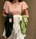 春夏新作 レディース 女 半袖 無地 ニット 毛糸 トップス Tシャツ インナー カットソー 4色